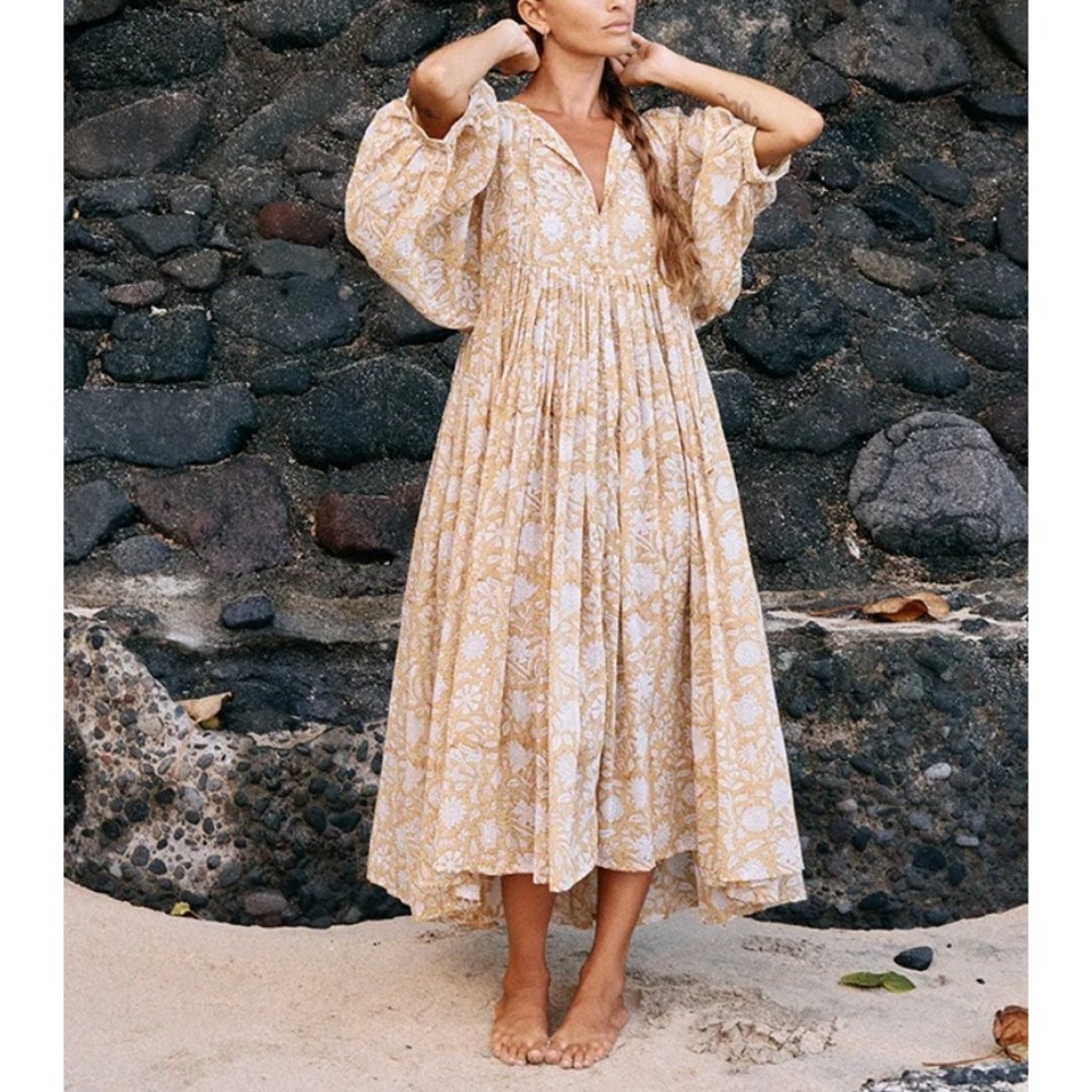 DAUGHTERS OF INDIA Kyra Midi Dress in Cumin